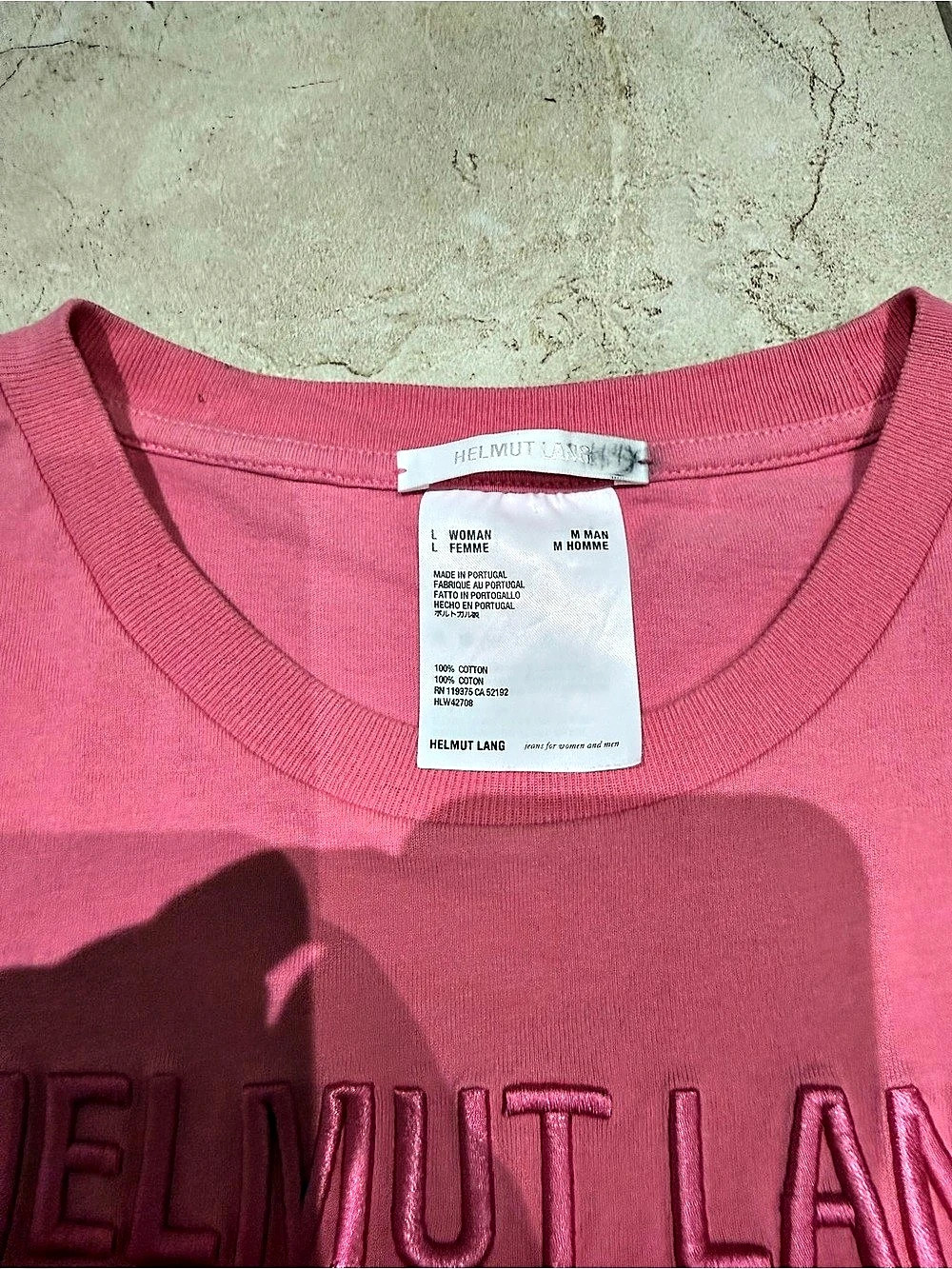 Helmut Lang Logo Embroidered Crewneck T-Shirt Pink Cotton Tee large - Picture 4 of 4